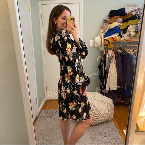 byTiMo Black Floral Spring Summer Easter Open Front Long Sleeve Mini Dress M - Picture 3 of 13